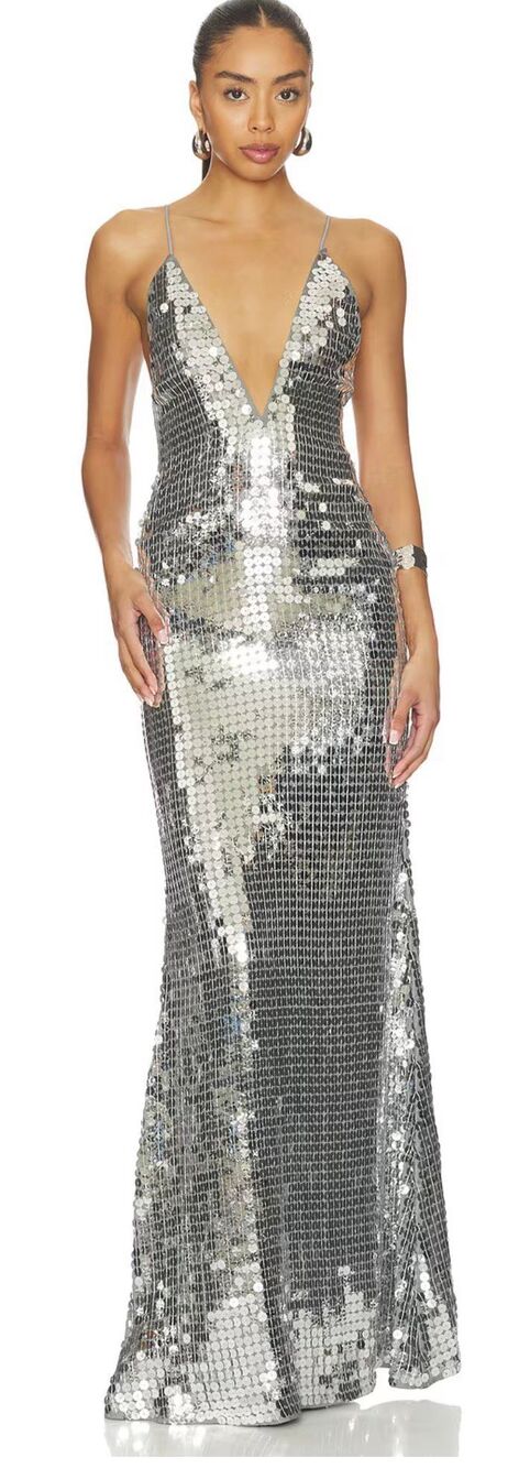 THE NEW ARRIVALS ILKYAZ OZEL Claudie Gown in Silver NWT Size 44- US 12